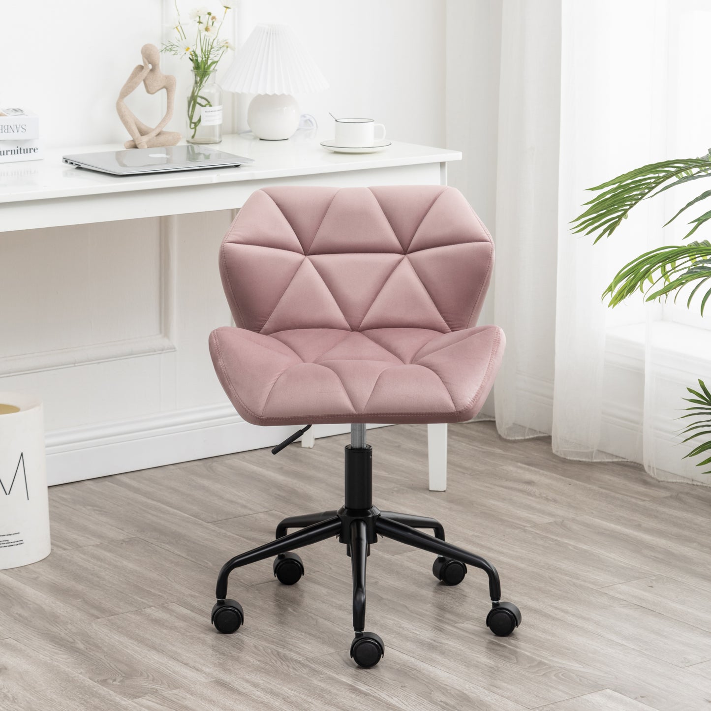 Mauve Velvet Adjustable Swivel Office Chair with Diamond Tufting