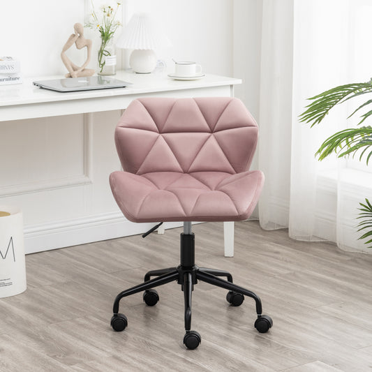 Mauve Velvet Adjustable Swivel Office Chair with Diamond Tufting