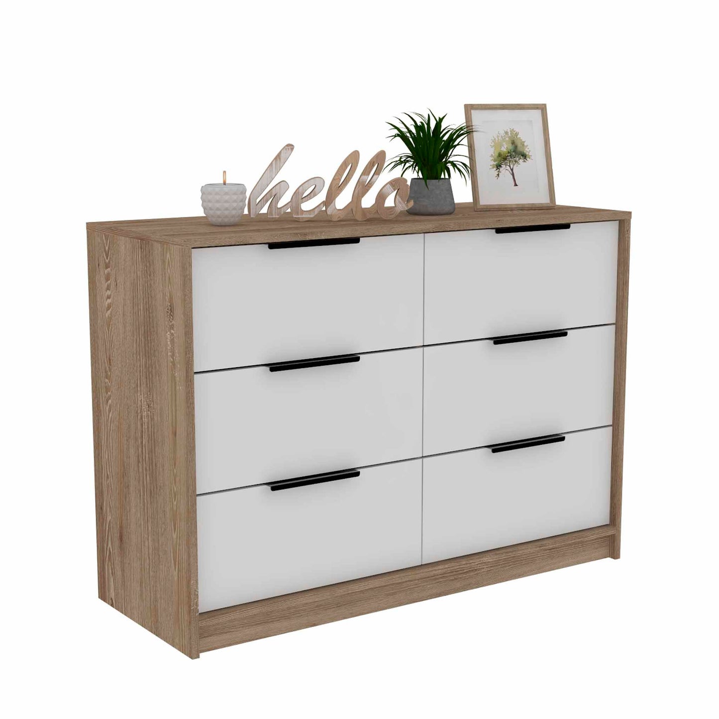 Longhill Modern Pine and White 6-Drawer Dresser