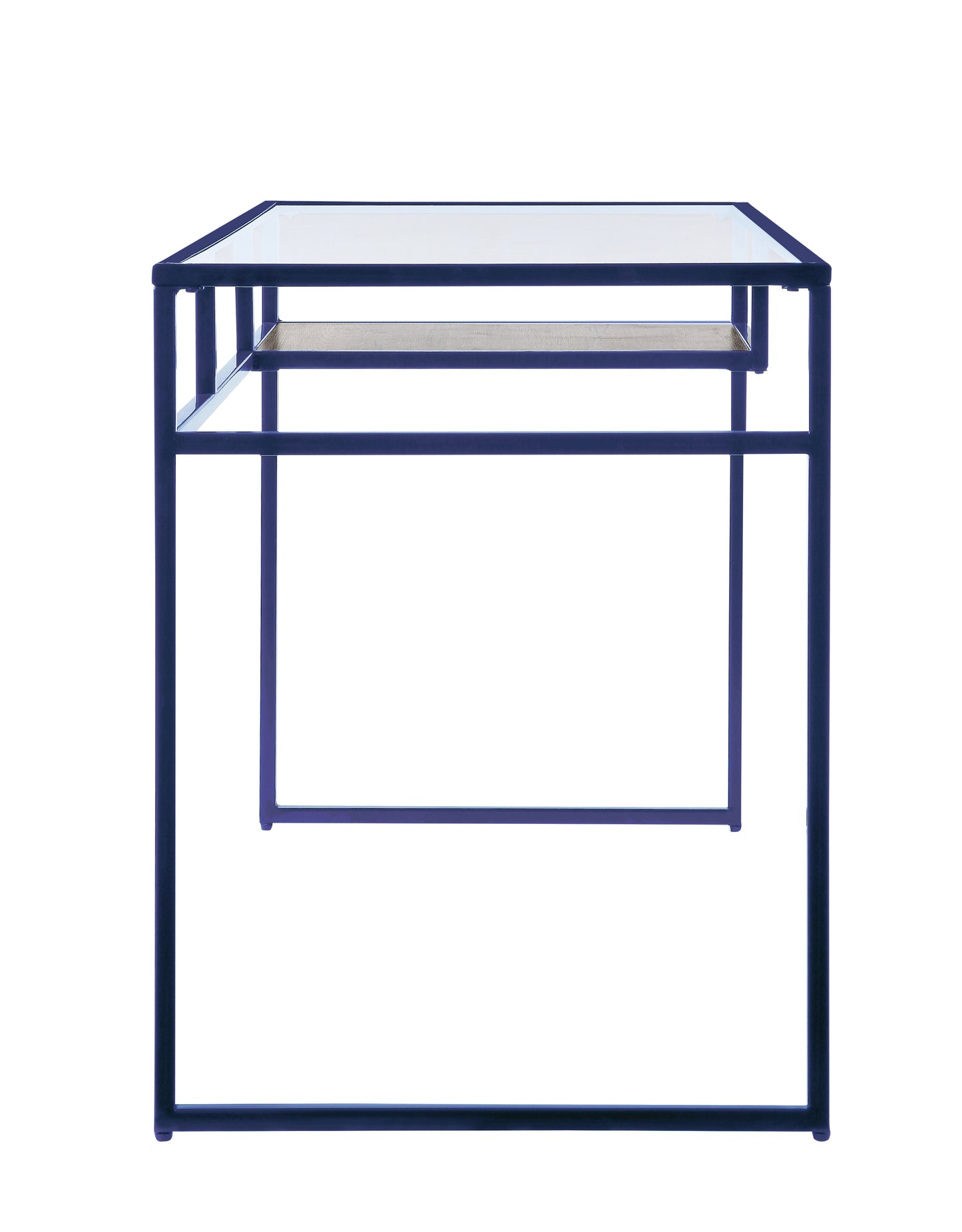 Modern Blue Metal and Glass Writing Desk with Storage Shelf