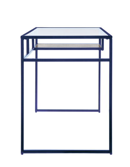 Modern Blue Metal and Glass Writing Desk with Storage Shelf