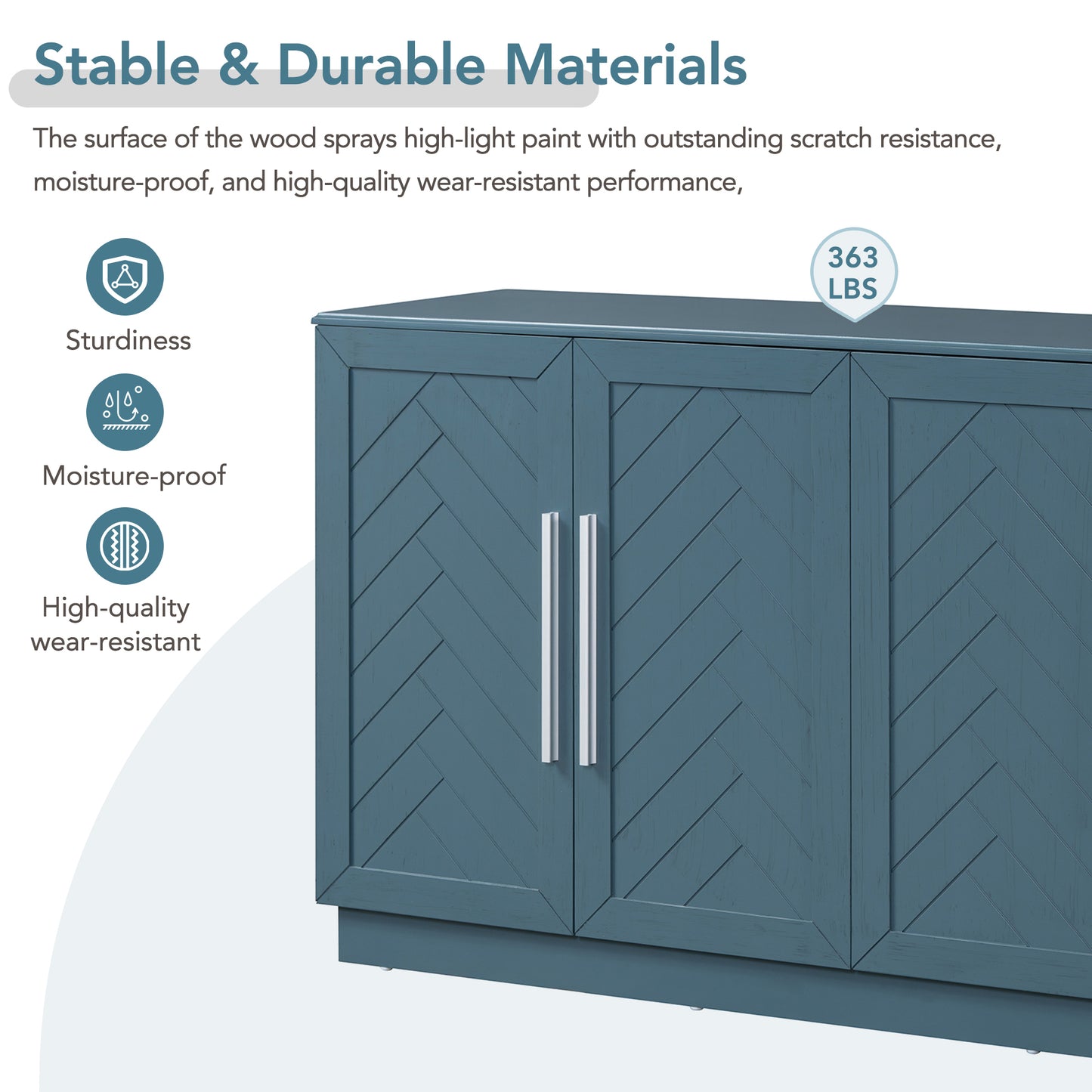 TREXM Sideboard with 4 Doors Large Storage Space Buffet Cabinet with Adjustable Shelves and Silver Handles for Kitchen, Dining Room, Living Room (Antique Blue)