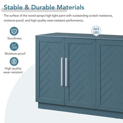 TREXM Sideboard with 4 Doors Large Storage Space Buffet Cabinet with Adjustable Shelves and Silver Handles for Kitchen, Dining Room, Living Room (Antique Blue)