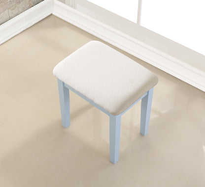 Wood Makeup Vanity Table and Stool Set for Bedroom, Contemporary Style, Space-Saving Design Blue