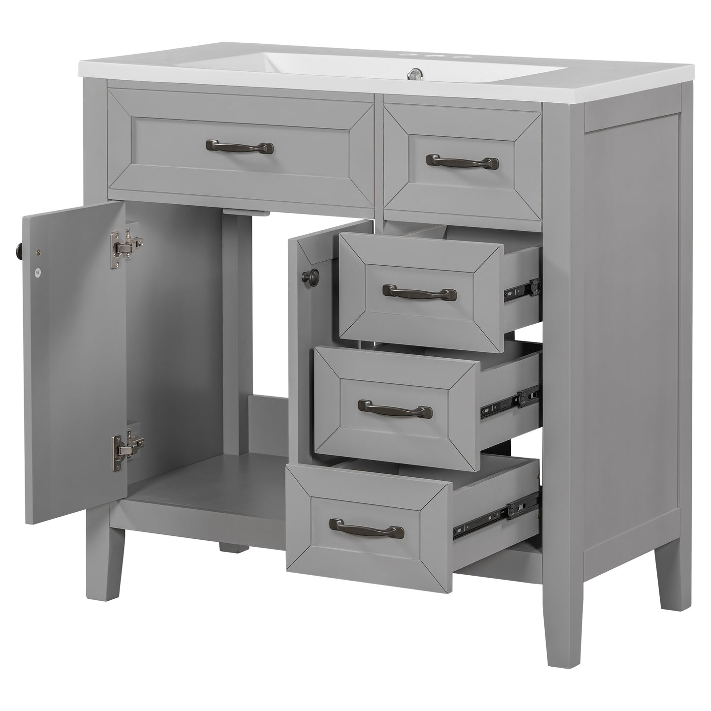 36-Inch Grey Bathroom Vanity Set with Ceramic Sink and Storage Drawers