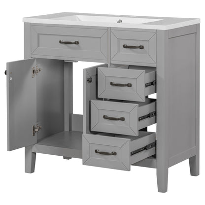 36-Inch Grey Bathroom Vanity Set with Ceramic Sink and Storage Drawers
