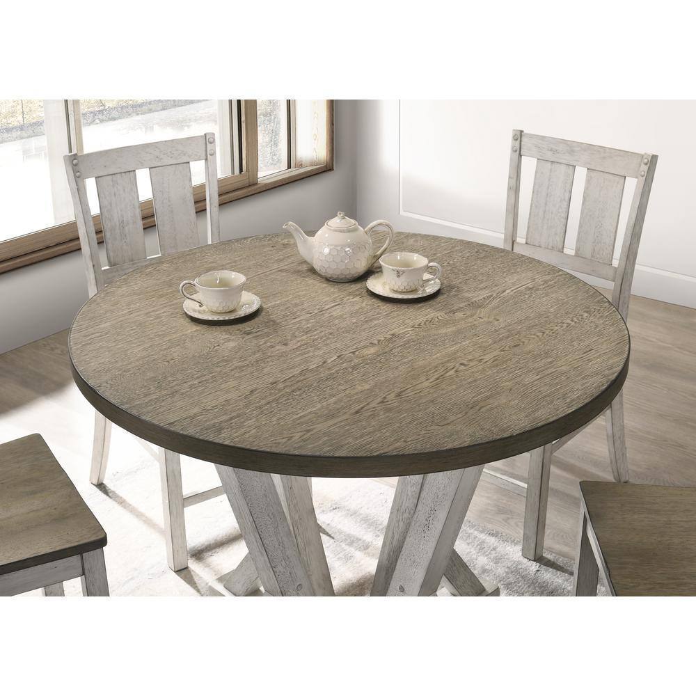 Counter Height Dining Table Rustic Style Round Antique White