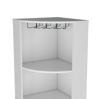 71 Inch White Corner Bar Cabinet With Stemware Storage