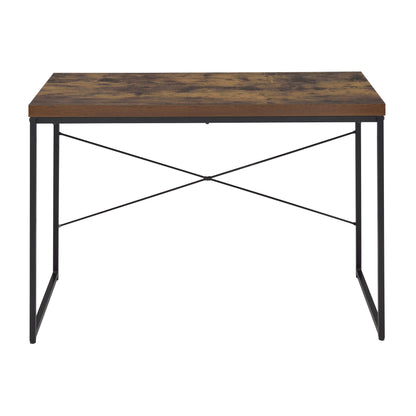 Industrial-Style Weathered Oak Writing Desk with Sleek Metal Base
