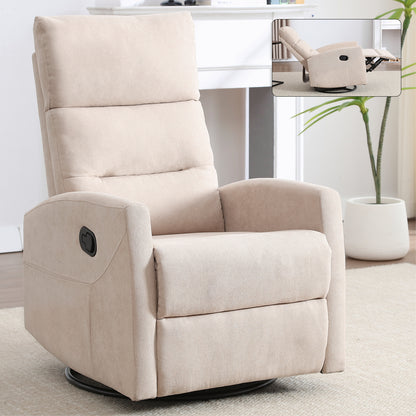 Manual Recliner Chair with 360° Swivel and Rocker, Fabric, Easy Tool-Free Assembly, Living Room, Beige
