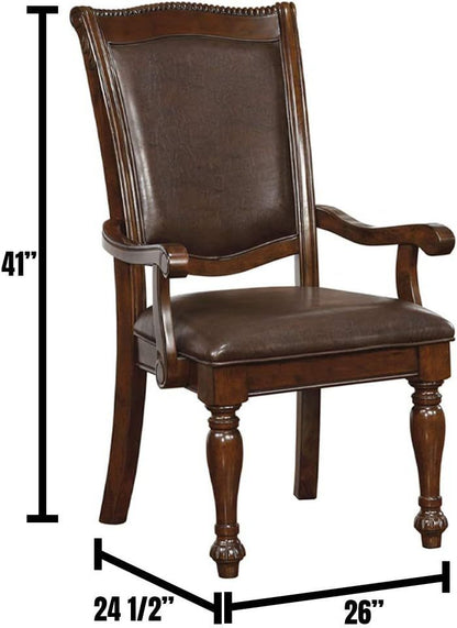 Traditional Solid Wood Dining Chairs, Arm Chairs with Leatherette Seats, Turned Legs, 2 Chairs Cherry