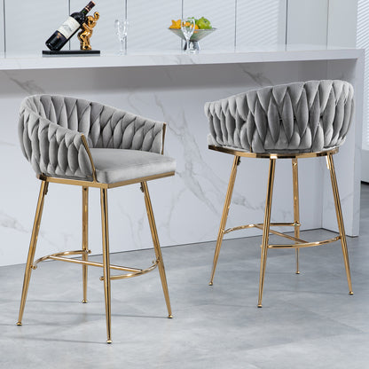 26 Inch Counter Height Bar Stools Set of 2 Grey Velvet