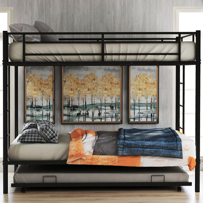 Sleek Black Twin Over Twin Bunk Bed with Trundle for Ultimate Space Efficiency