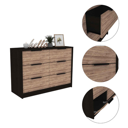 Longhill Modern 6-Drawer Dresser in Black Wengue and Pine