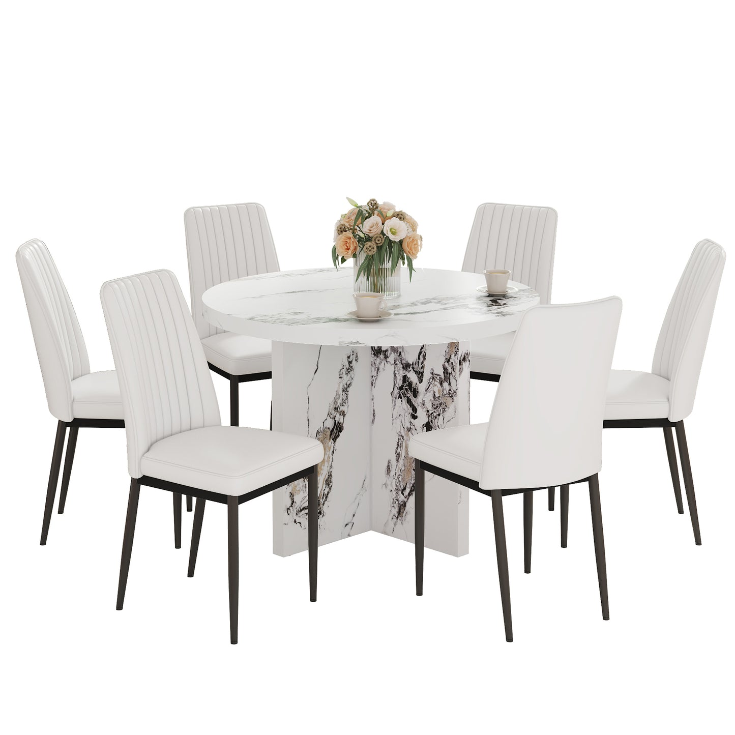 Round Dining Table 42Inch For Four To Six Modern MDF White