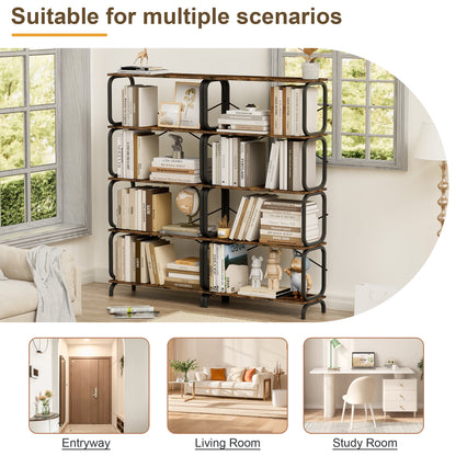 Rustic Industrial 5-Tier Bookshelf with Metal Frame for Home and Office - Vintage Brown Open Storage Unit