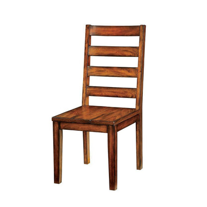 Industrial Style Solid Wood Dining Chairs, Ladder Back, Set of 2, Tobacco Oak Finish