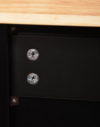 Mobile Kitchen Island with Rubber Wood Top, Adjustable Shelves & Spice Rack - Black-Beech Finish