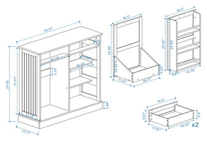 Modern White Kitchen Trash Storage Cabinet with Drawers and Tilt-Out Bin - Multifunctional Organizer for Home Use