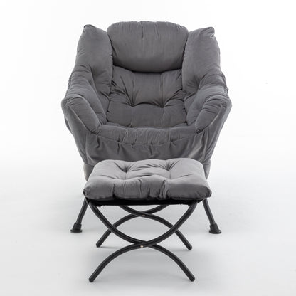 Accent Recliner Chair with Ottoman - Velvet Upholstered Lounge for Living Room and Bedroom, 31in L Gray