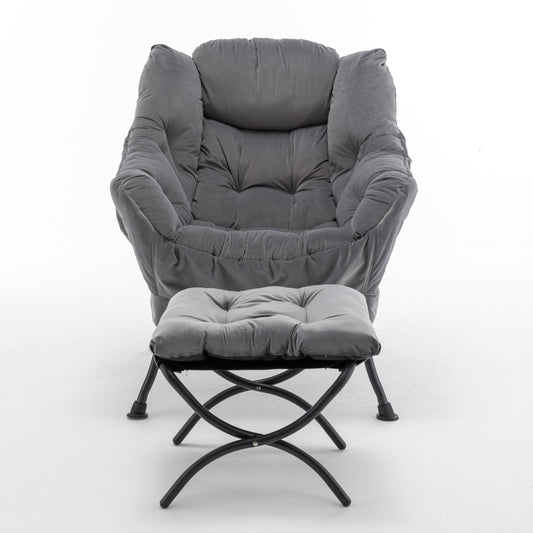 Accent Recliner Chair with Ottoman - Velvet Upholstered Lounge for Living Room and Bedroom, 31in L Gray