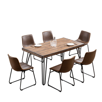 Industrial 7 Piece Dining Set MDF Metal Antique Brown