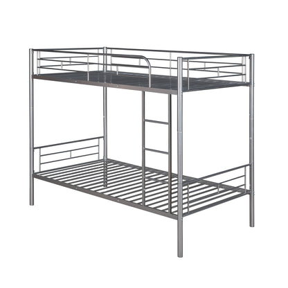 Contemporary Silver Twin Over Twin Metal Bunk Bed