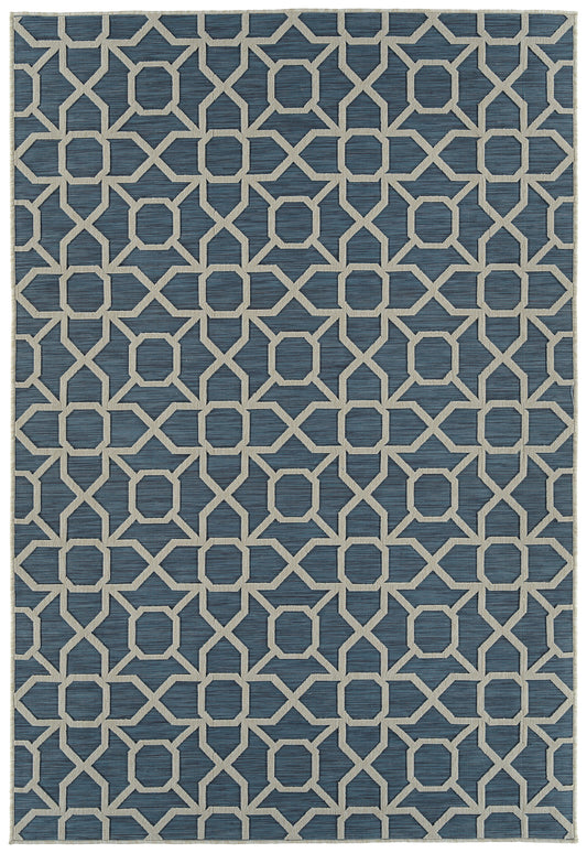 Rectangular Area Rug, 5'3" x 7'6", Polypropylene, Contemporary Geometric, Textured, 90 x 63 inches, Blue