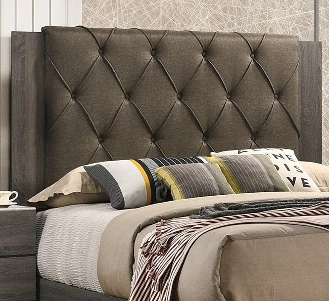 Modern Tufted Queen Bed Frame with Rubberwood Construction and Gray Finish