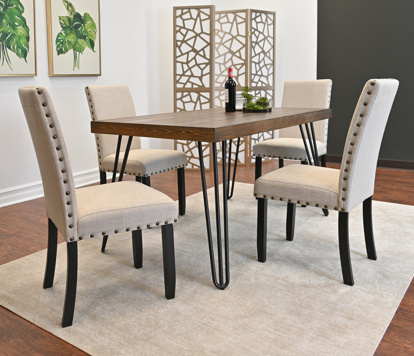 Hairpin Table Dining Set With Chairs And Bench Three Colors