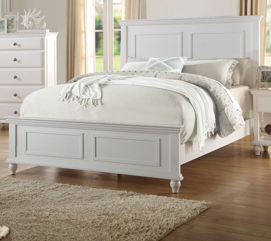 Elegant White Queen Size Bed Frame with High Panel Headboard and Footboard