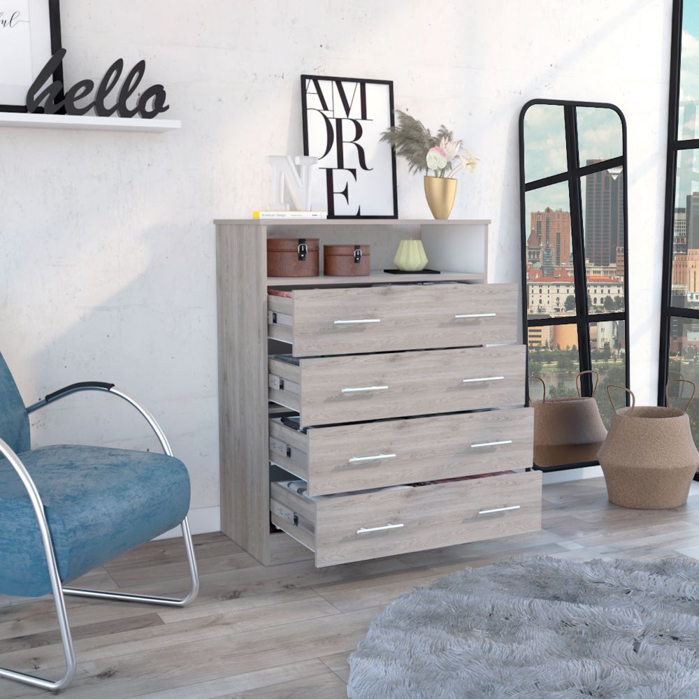 Dover Modern 4-Drawer Dresser in Tranquil Light Gray