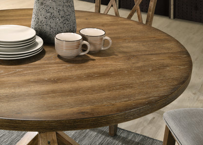 Round Rubberwood 5-Piece Dining Set Warm Brown Finish