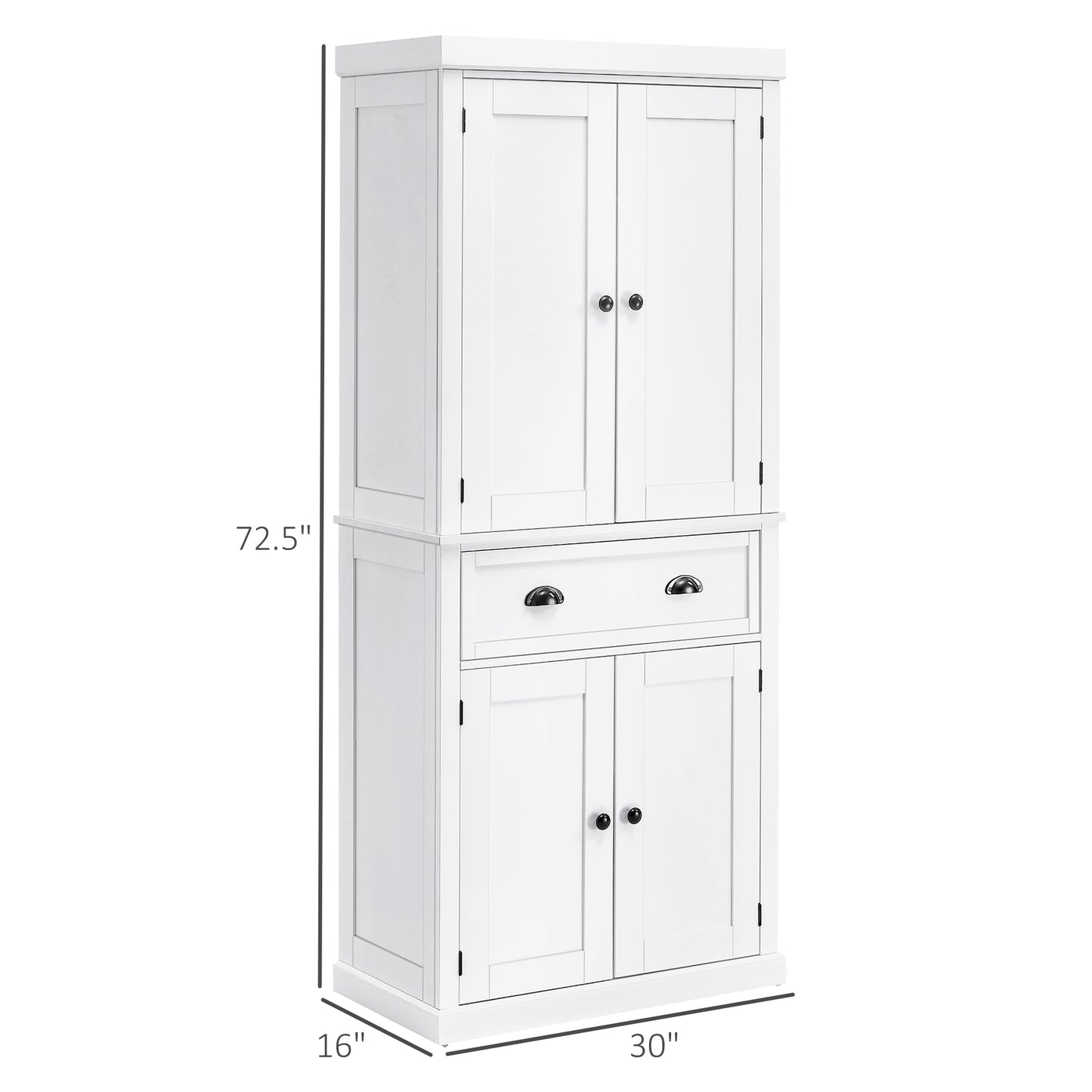 Elegant 72" White Freestanding Kitchen Pantry Cabinet with Adjustable Shelves and Drawer Storage