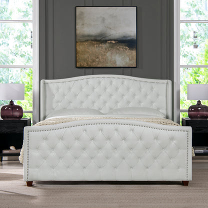 Marcella Luxe King Bed Set with Upholstered Shelter Headboard in Bright White