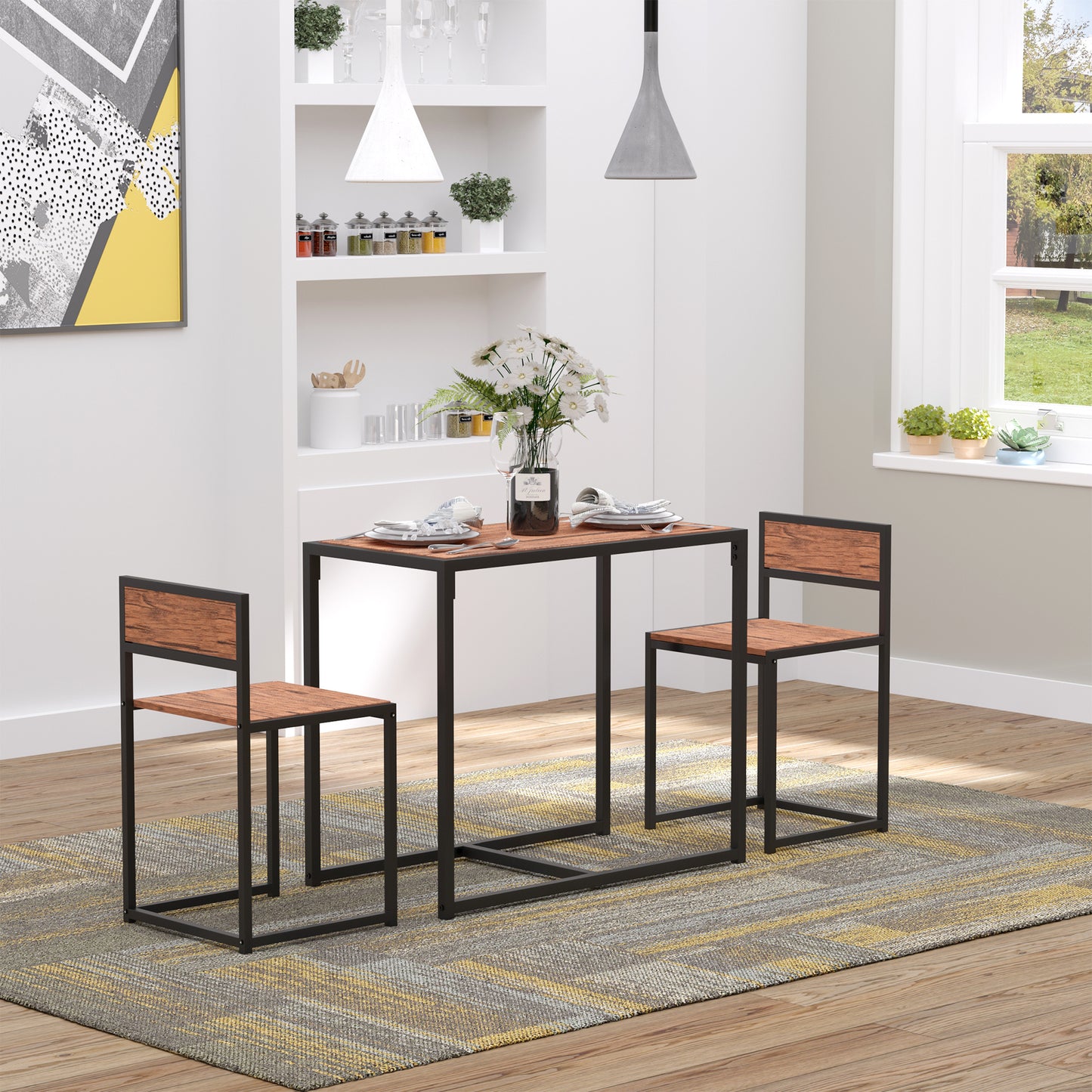 HOMCOM 3-Piece Industrial Dining Table Set for 2, Kitchen Table and Chairs, Dining Room Sets for Small Spaces