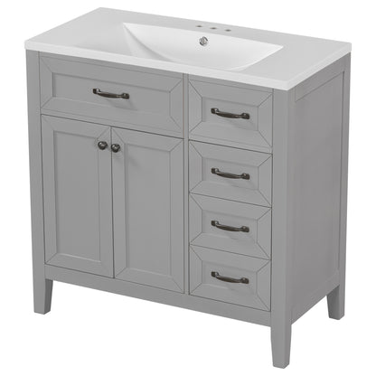 36-Inch Grey Bathroom Vanity Set with Ceramic Sink and Storage Drawers