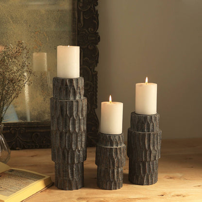 Wood Handcrafted Centerpiece Candle Holder, 4x4x8 in, for Living Room or Dining Area, Walnut Finish