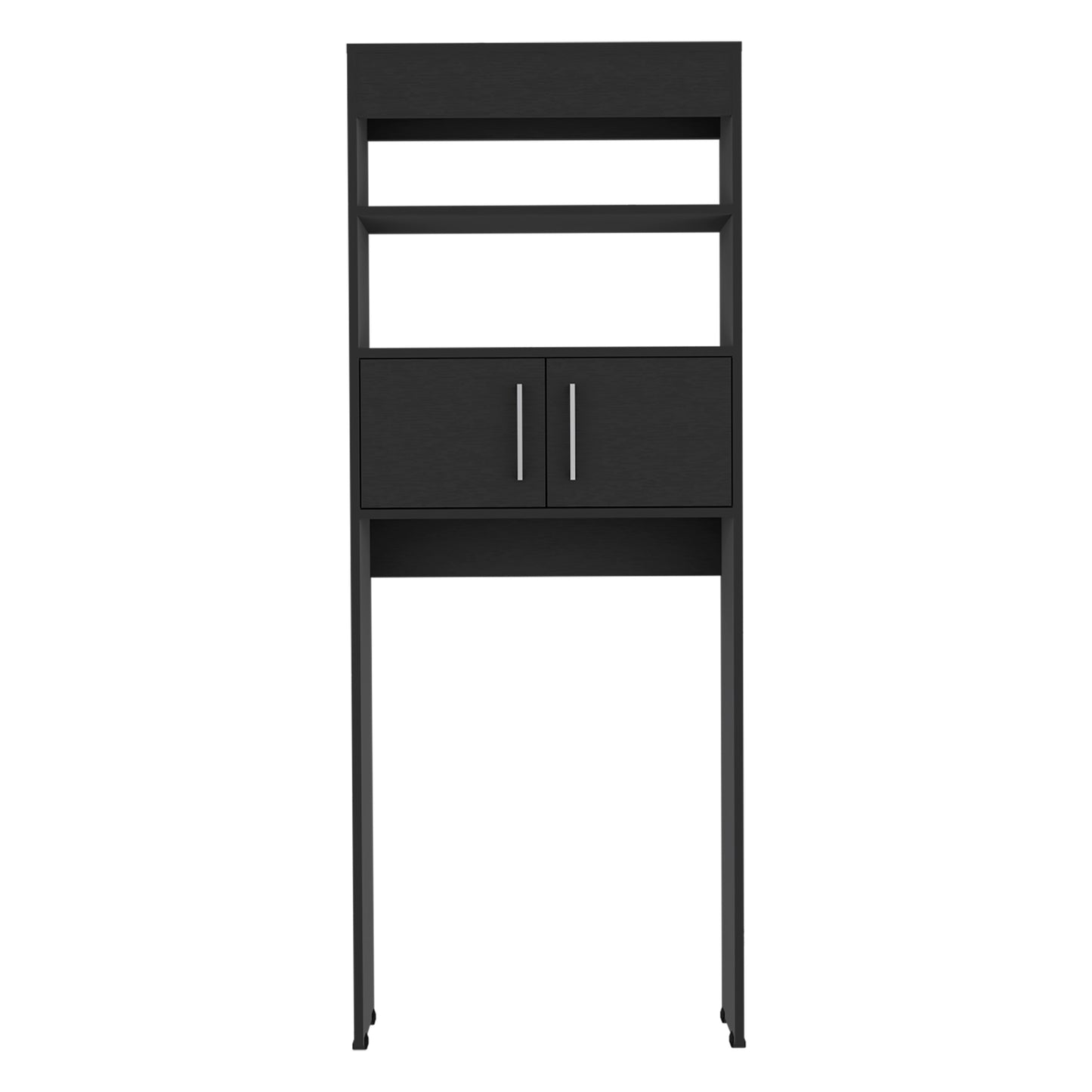 Stylish Black Wengue Over-The-Toilet Storage Cabinet with Double Doors and Two Shelves