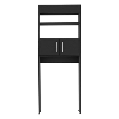 Stylish Black Wengue Over-The-Toilet Storage Cabinet with Double Doors and Two Shelves