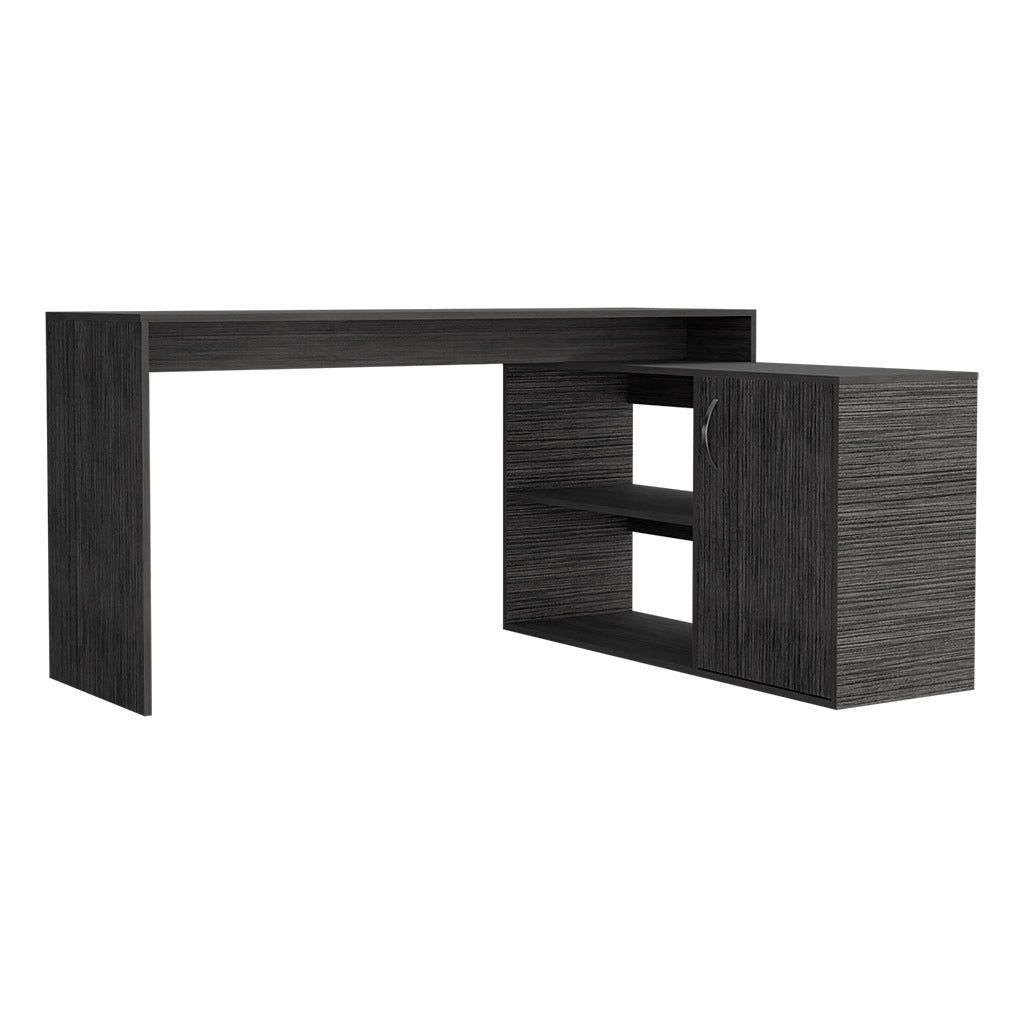 Contemporary L-Shaped Workstation Desk with Mixed Storage Options - Smokey Oak