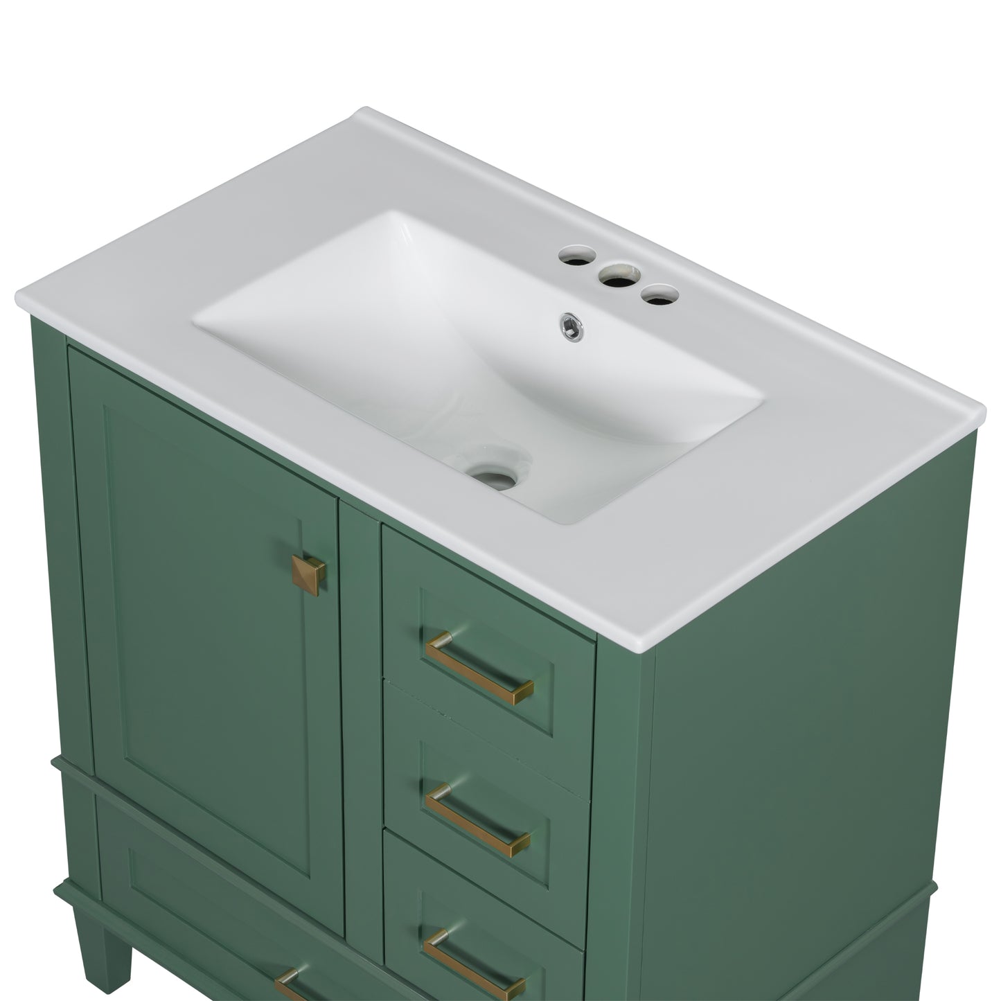 30" Stylish Green Bathroom Vanity with Soft-Close Doors and Sink Combo, Modern Cabinet Featuring 3 Spacious Drawers and Solid Wood Frame