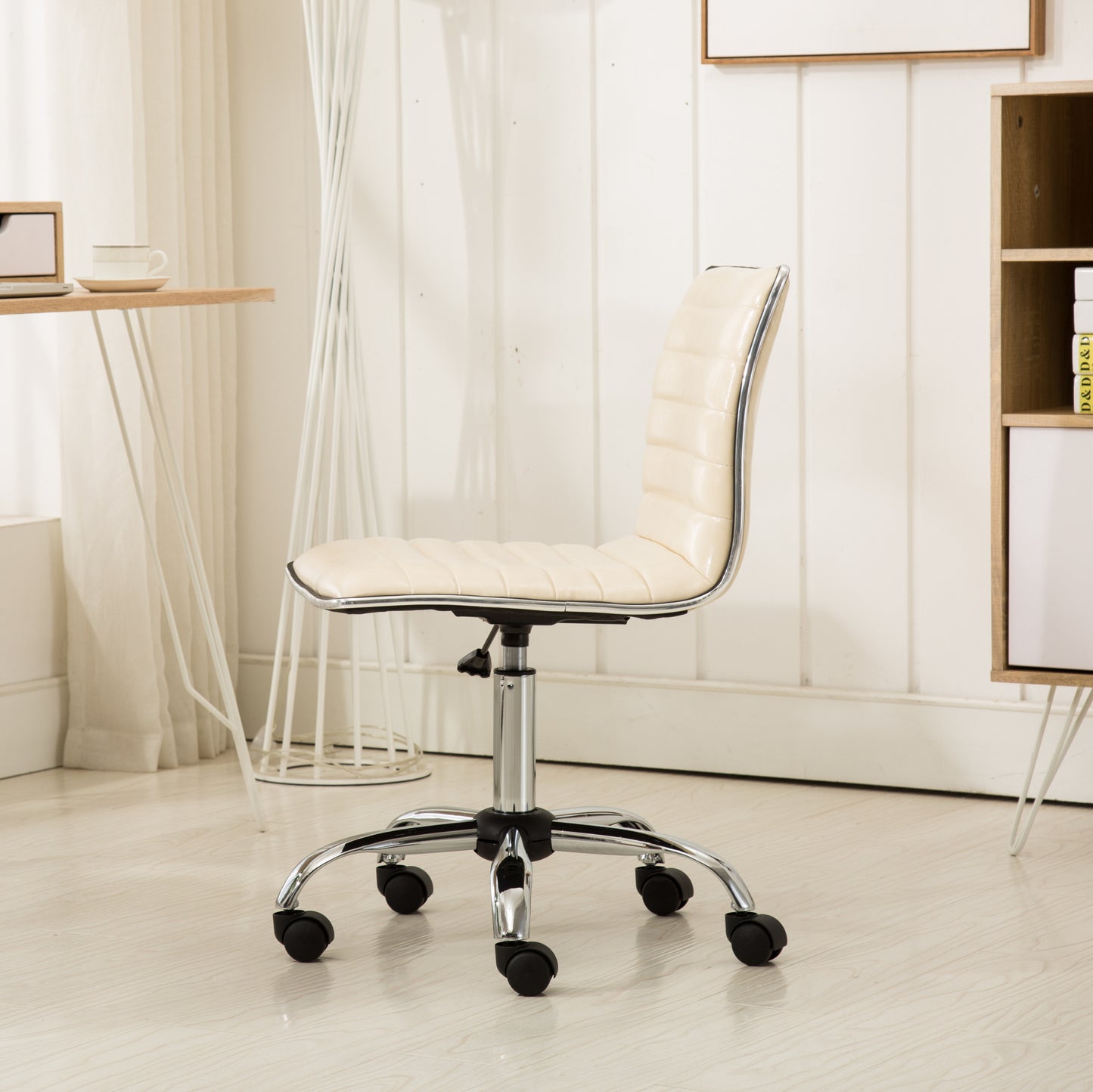Beige Fremo Chromel Mid-Back Adjustable Air Lift Office Chair