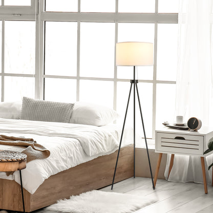 59.75-Inch Tripod Floor Lamp with Pull Chain, Steel Frame, Fabric Shade, E26 Socket, 118-Inch Cord, Black