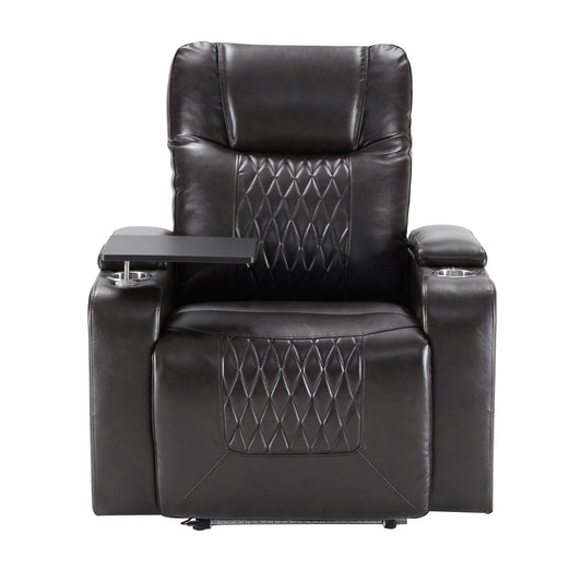 Power Motion Recliner with USB Port, Hidden Arm Storage, 360° Swivel Tray Table, 100°-160° Recline Black