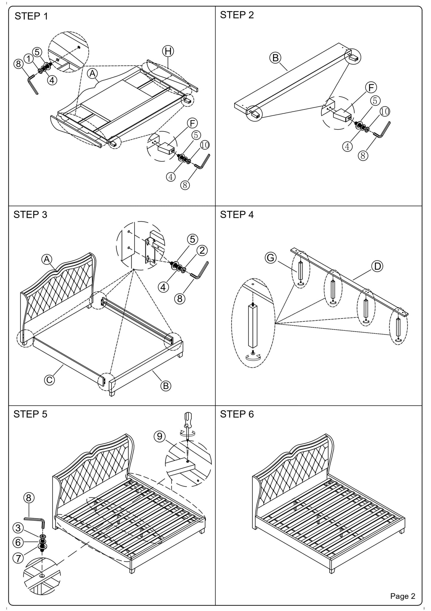 Luxurious Black Faux Leather Queen Bed Set with Wingback Headboard and Tufted Design