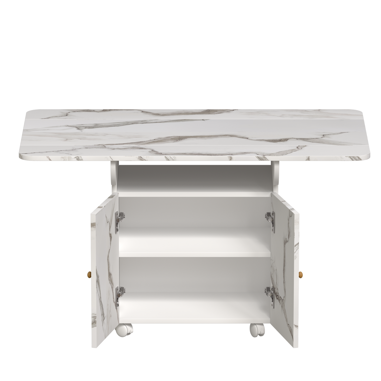Folding Dining Table Storage Wheels 47Inch White Marble