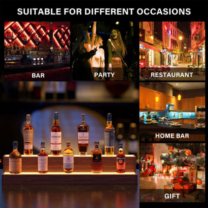 Illuminated Walnut Liquor Display With LED Rack 37 Inch Bar