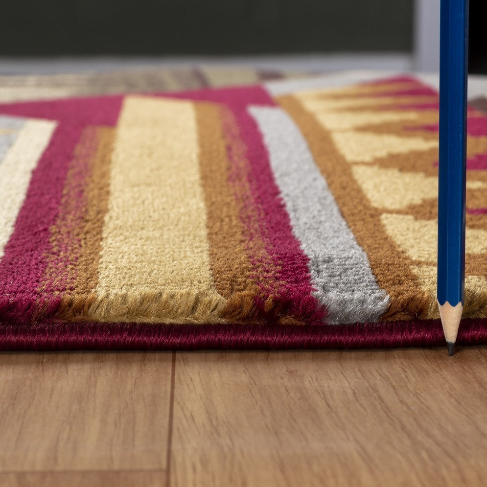 Lodge Area Rug, 87 x 63 in, Polypropylene, Jute Backing, Stain-Resistant, Ideal for Entryways, Red