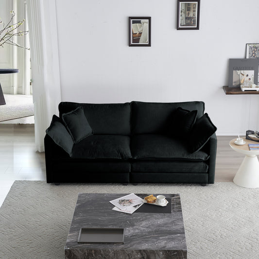 2-Seater Upholstered Fabric Loveseat with Deep Seats, Modern Living Room Couch, 4 Pillows Chenille Black